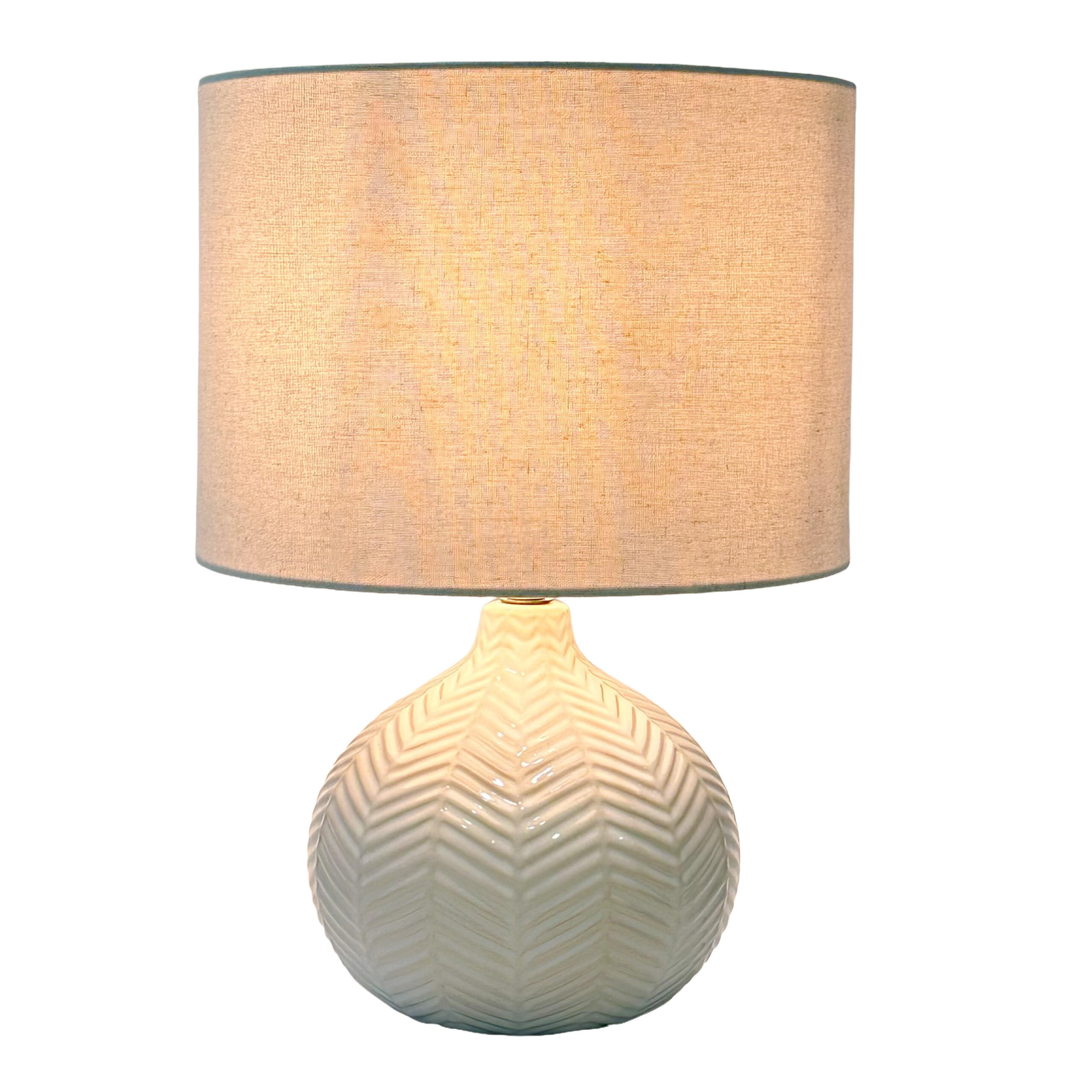 Relaxdays STOLNÍLAMPA Bílá keramika textilní stínidlo chevron E27