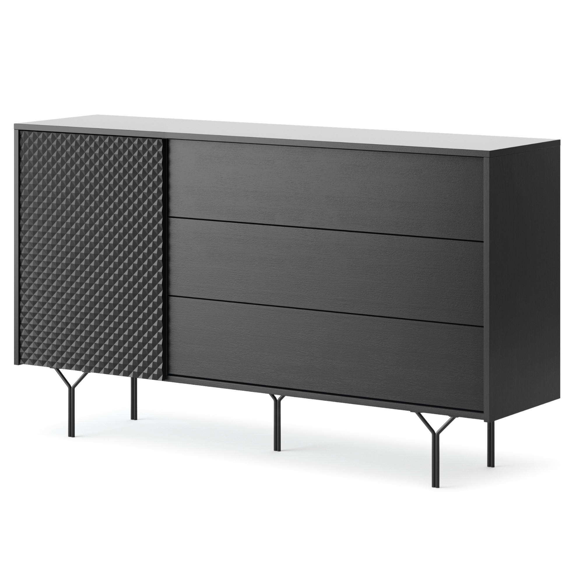 SIDEBOARD ORILLIA KOM1-1D3S Fräste Fronten, Schwarz - Schwarz, Holzwerkstoff/Kunststoff (144/83/38cm) - Komodee