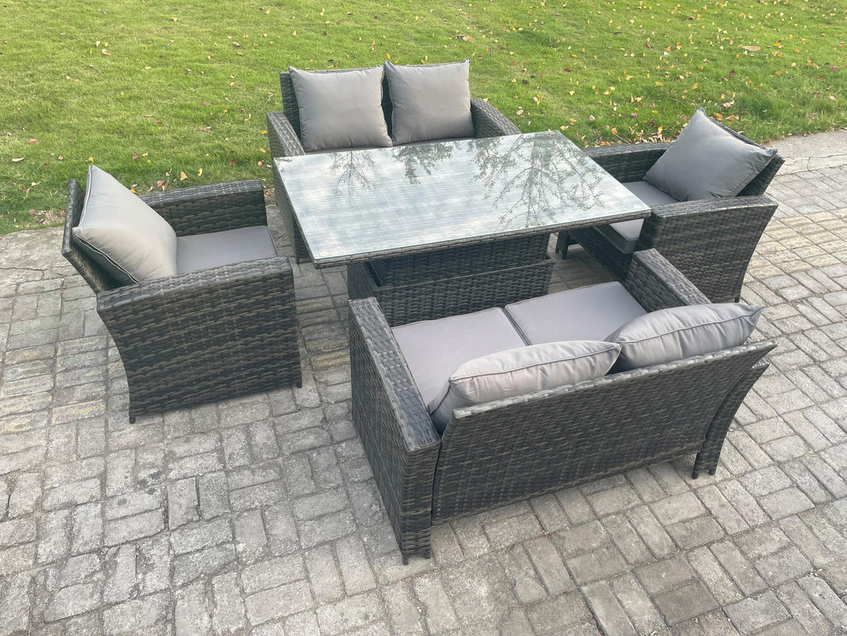 GARTENSOFA Hohe Rückenlehne Polyrattan Dunkelgrau 6-Sitzer - Dunkelgrau, Metall - Fimous