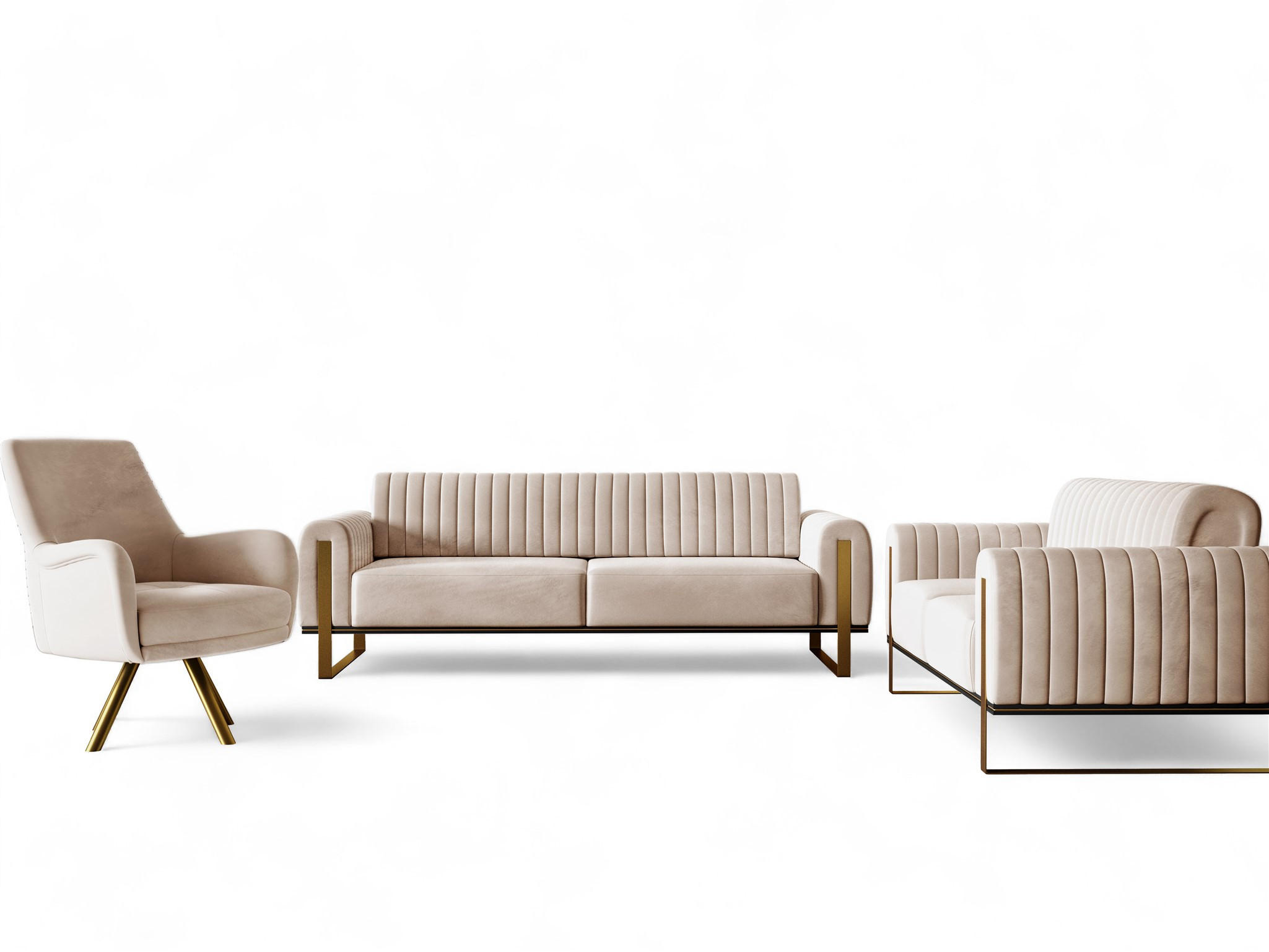 SOFASET Valerie 3-2 Und Drehsessel - Beige, Holzwerkstoff/Textil (228/79/90cm) - Fun Möbel