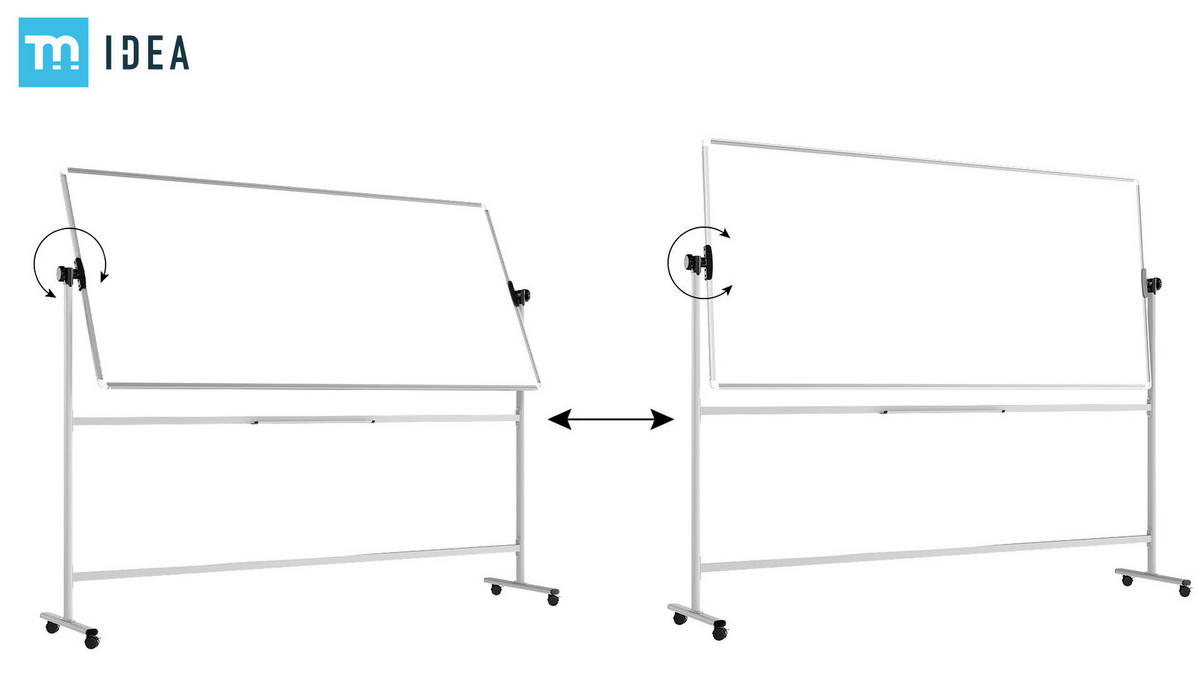 MOBILES Board, Serie: TM Idea/Flex – mit doppelseitiger Whiteboard-Oberfläche, drehbar, 220x100 cm - Weiß, Metall (220/90/62cm) - ALLboards