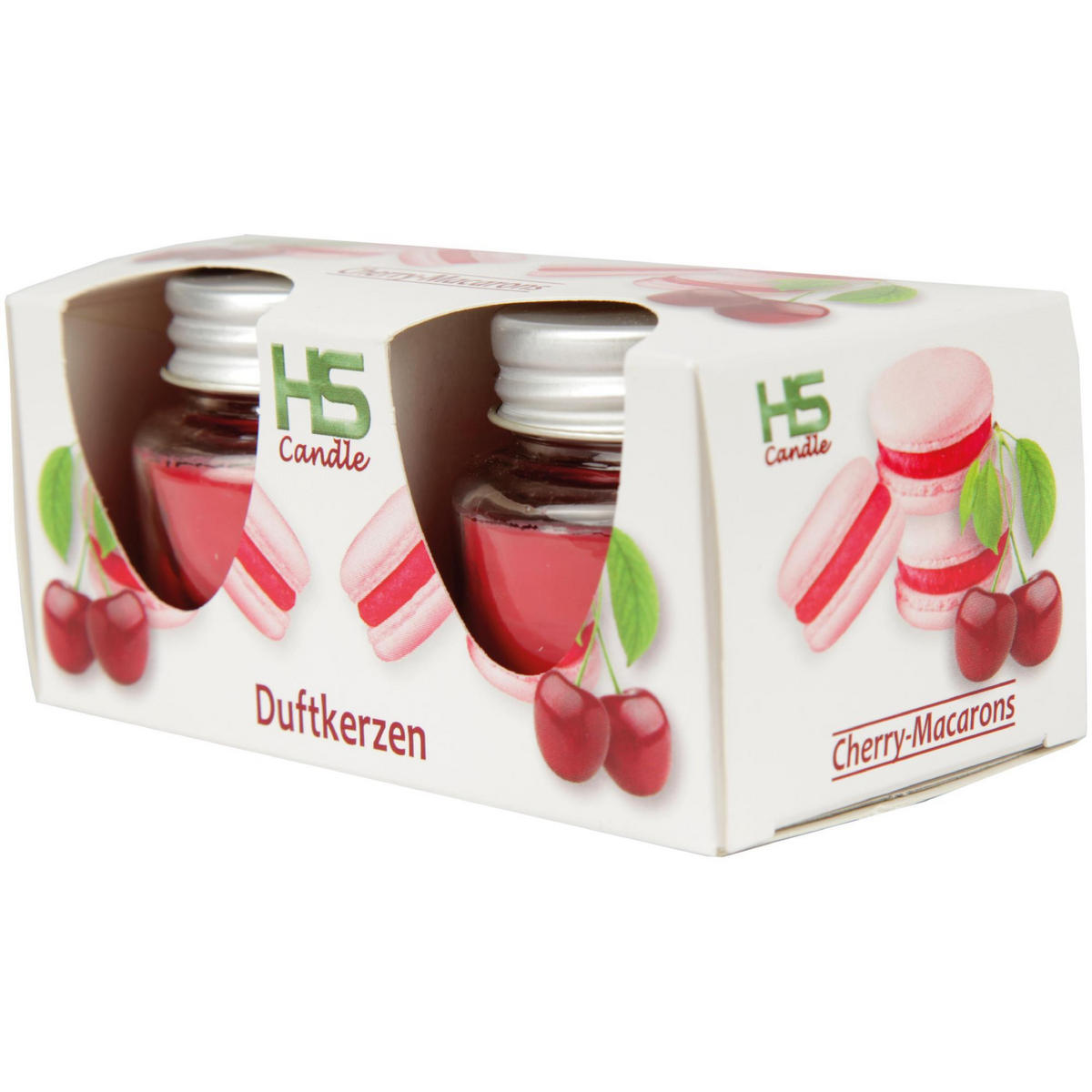 DUFTKERZE im Glas "Macaron Cherry" mit Deckel, 2er Pack mit je ca. 7 Std. Brenndauer, Ø6cm , Raumduft als Geschenk und Dekoration - Kirschrot, Glas (6/5cm) - HS Candle