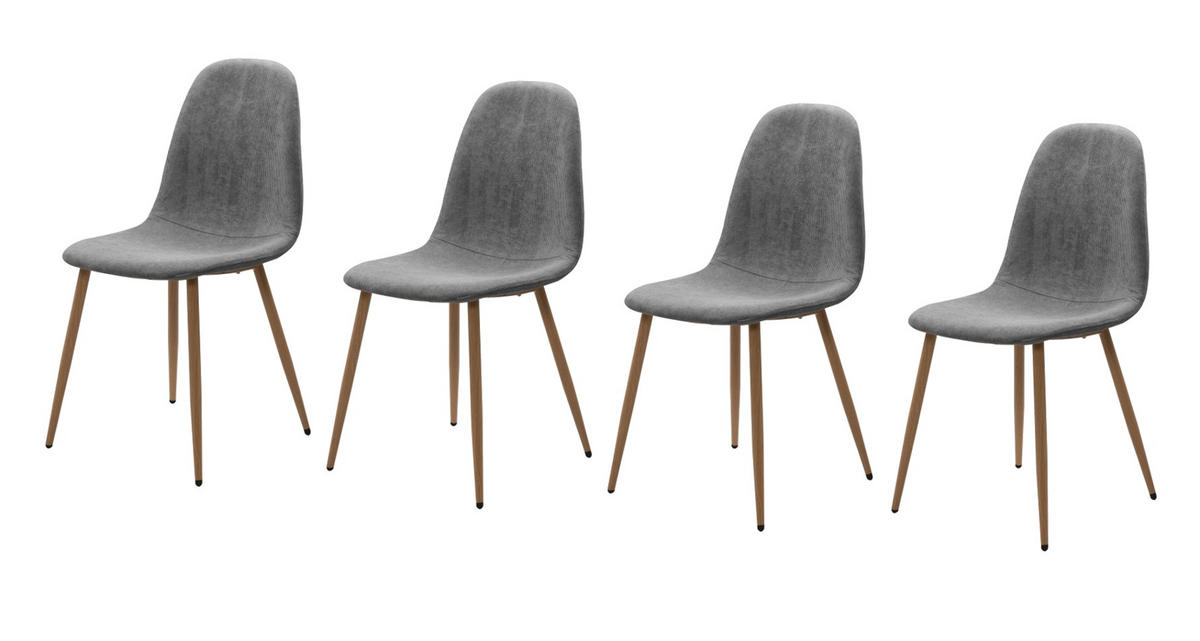 STUHL 4er-Set grau Cord, Esszimmerstuhl mit 4-Fuß-Gestell - Braun/Grau, Textil/Metall (50/83/43cm) - Furn.Design