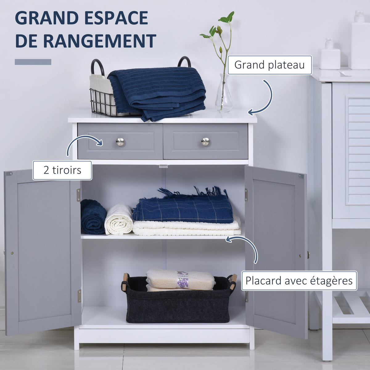 MIDISCHRANK DE-17310 mit 2 Schubladen & verstellbarem Regal Grau - Grau, Holzwerkstoff (30/75/60cm) - ComfortXL