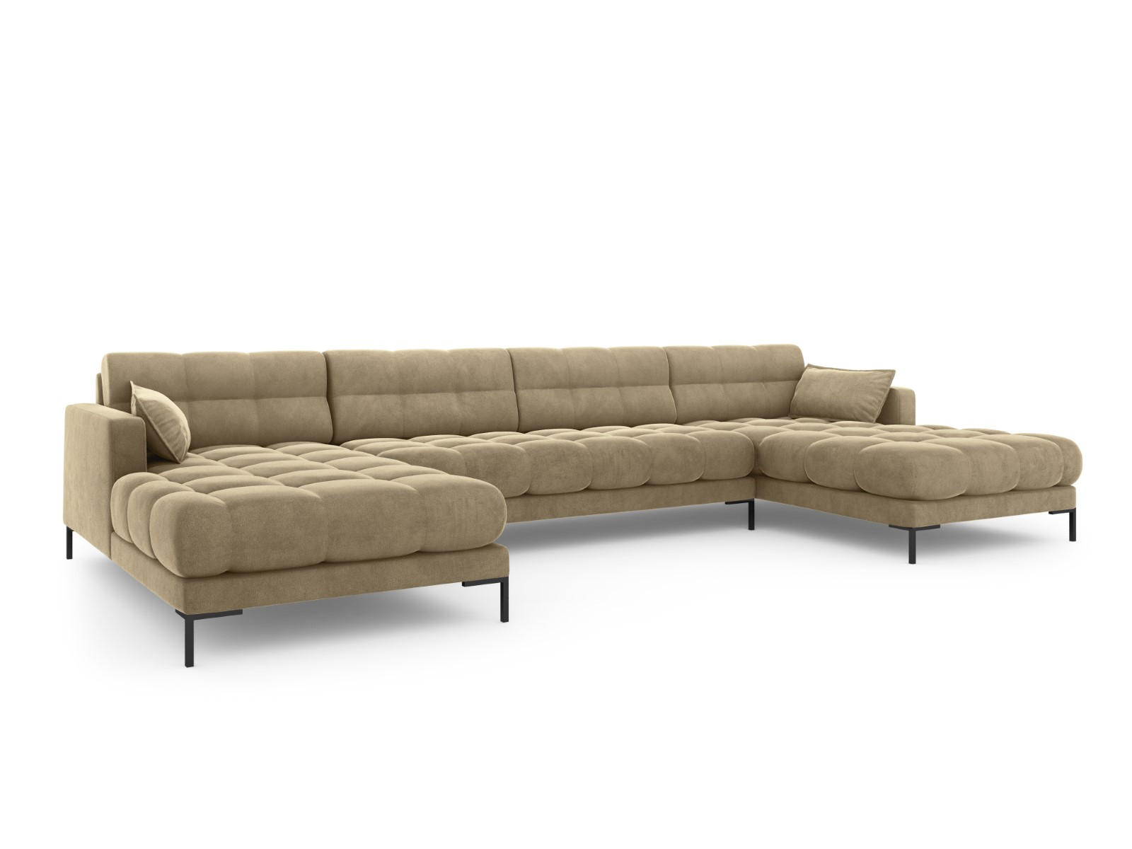 PANORAMASOFA Mamaia aus Samt beige 6 Sitzplätze - Beige, Textil (185/75/383cm) - Micadoni