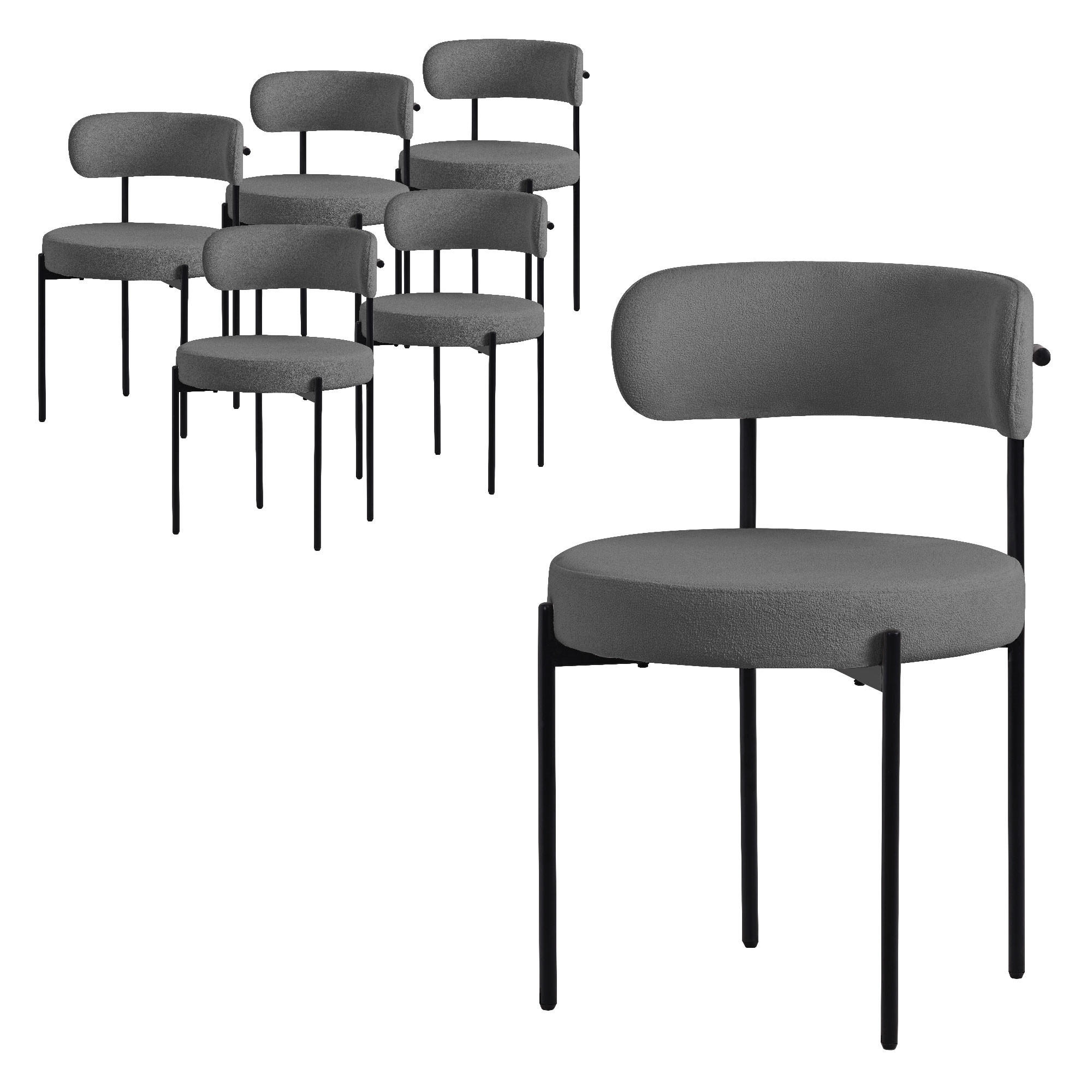 ML-DESIGN JÍDELNÍ ŽIDLE, sada 6 ks, šedá, plyšová látka