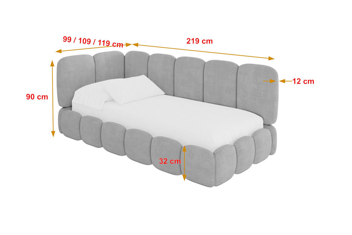 EINZELLBETT Jugendbett mit Bettkasten, Rechts - AVRY 100x200 Grau - Silberfarben/Grau, Holzwerkstoff/Textil (100/200cm) - ALTDECOR