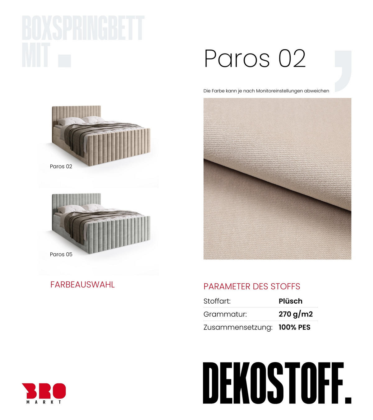 BOXSPRINGBETT Dream Duo mit Topper 160/200 Beige - Ecru, Kunststoff (160/200cm) - Bromarkt