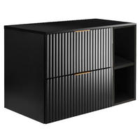WASCHBECKUNTERSCHRANK FLOW mit Regal + Platte Schwarz matt 80/57/46 cm - Schwarz, Holzwerkstoff (80/57/46cm) - Rodan