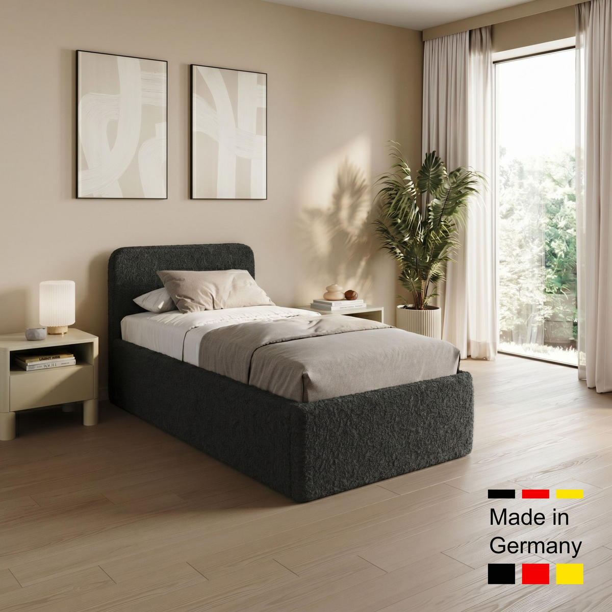 POLSTERBETT 100x200 cm Bouclé Schwarz - Schwarz, Textil (100/200cm) - Home Collective