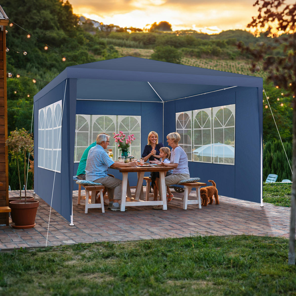 PAVILLON Baraban,inklusive Spannseile und Heringe,blau - Blau, Kunststoff (300/250/300cm) - tectake