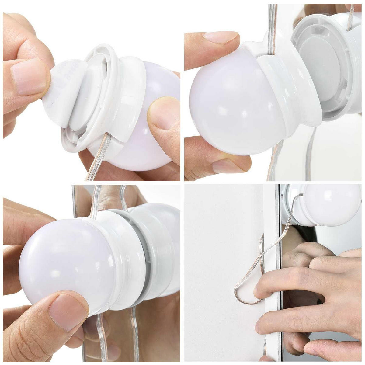 LICHTERKETTE mit 10 LED Lampen und USB ideal für Schminktisch - Weiß, Kunststoff (4/6/4cm) - Juskys