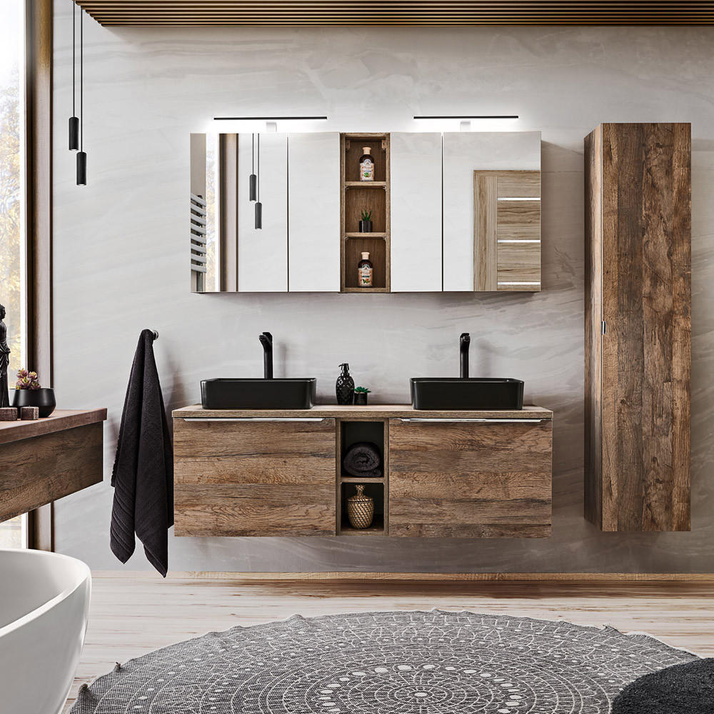 BADMÖBEL-SET 12-TLG. Puebla-56 - Braun, Holzwerkstoff (185/200/46cm) - Lomado