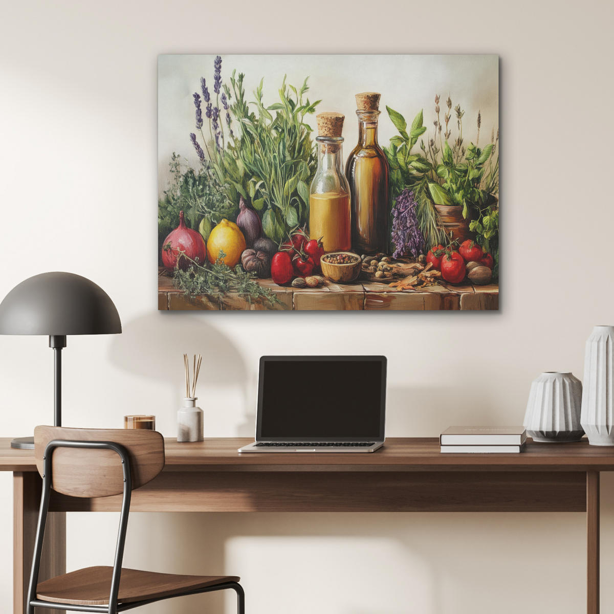 AKUSTIKPANEEL Stilleben - Kräuter - Gewürze - Früchte - Farbenfroh 80x60 cm - Grün, Textil (80/0.9/60cm) - MuchoWow