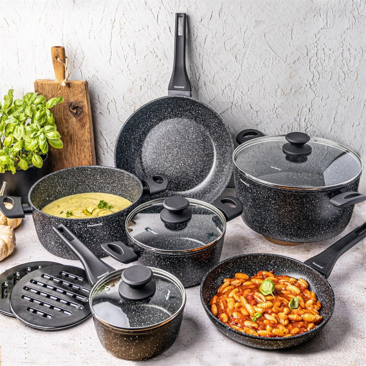 TOPFSET mit marmorierter Antihaftbeschichtung 12-teilig KB7659 - Schwarz, Metall - Klausberg 