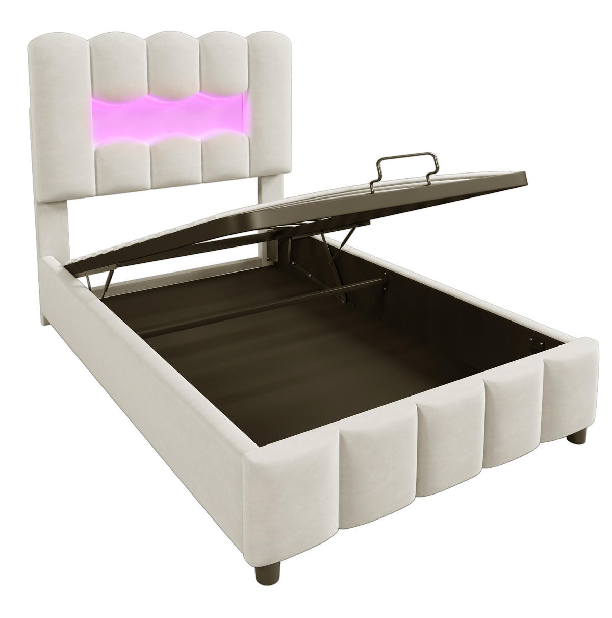 POLSTERBETT mit Bettkasten und LED-Beleuchtung 90x200 cm Samt Beige - Beige, Metall (90/200cm) - Beauniv