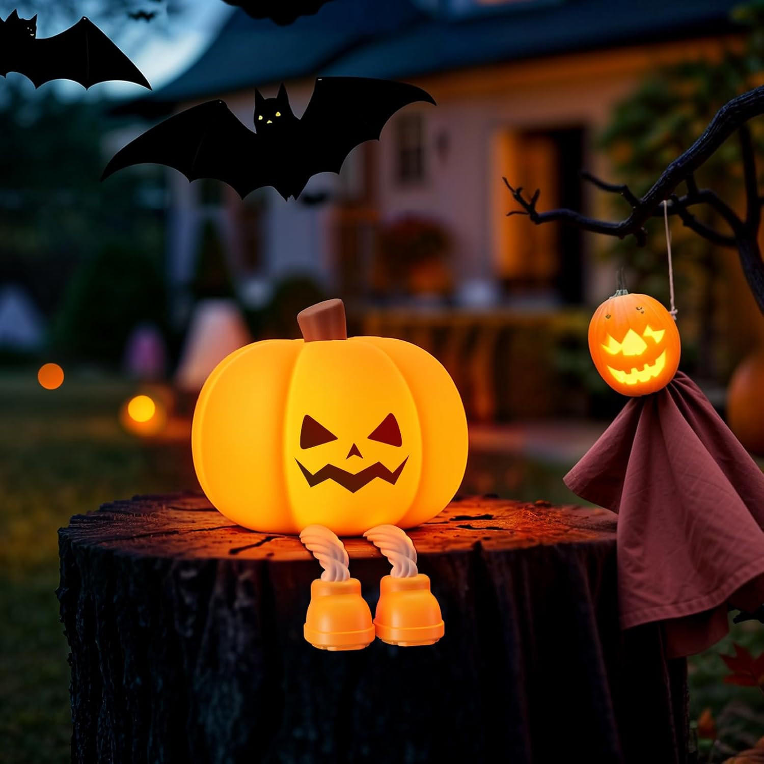 NIGHT LIGHT Kürbis Halloween Silikon Touch 3 Helligkeitsstufen wiederaufladbar für Kinder - Orange, Kunststoff (9.8/8/9.5cm)