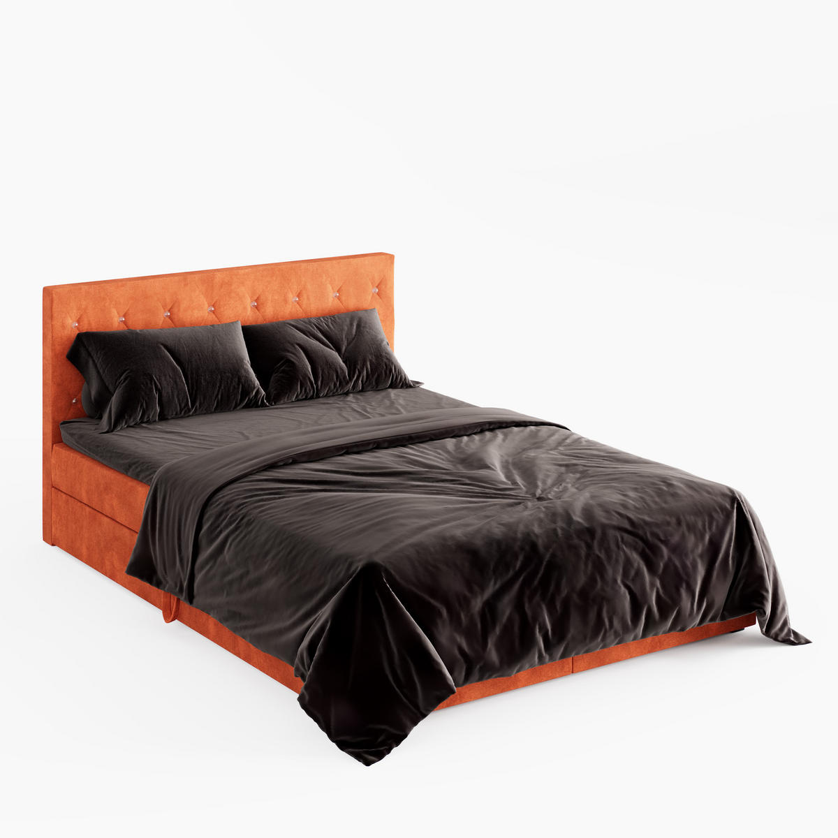 BOXBETT CRYSTAL 160/200 cm, in Orange, Premium Velours-Stoff, Bettkasten, Matratze, Topper - Orange, Textil (160/20cm) - Barchello