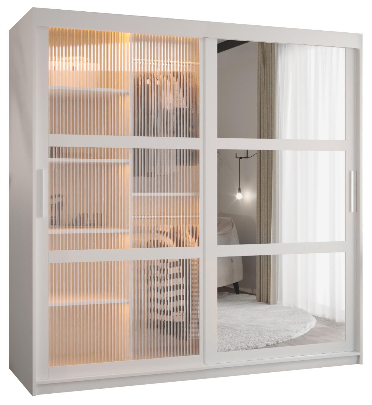 SCHWEBETÜRENSCHRANK 200/180/62 2-türig - Silberfarben/Weiß, Holz/Kunststoff (180/200/62cm) - Abiks Möbel