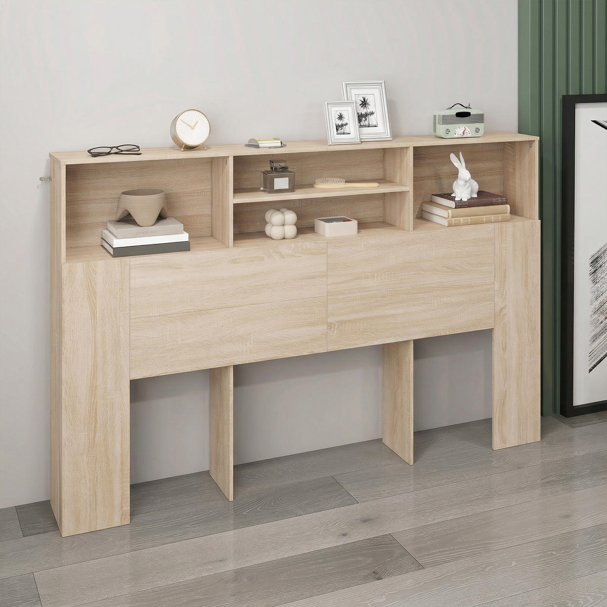 KOPFTEIL DE-18531 mit 4 offenen Fächern Naturholz-Optik - Naturfarben, Holzwerkstoff (20.2/108.2/160cm) - ComfortXL