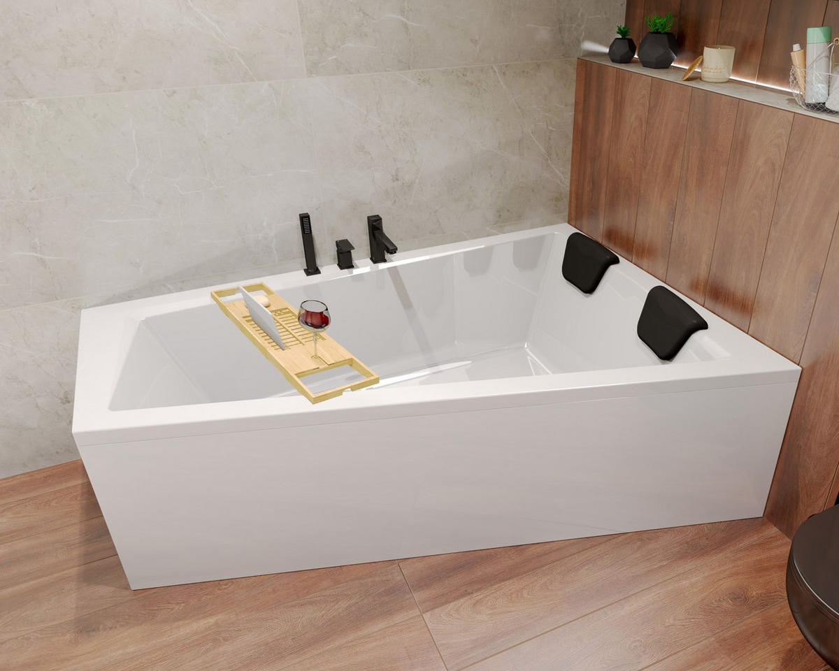 BADEWANNE Eckwanne INTIMA 180/125 Rechts + Ablage Ablauf Füße - Weiß, Kunststoff (125/55.5/180cm) - bad land