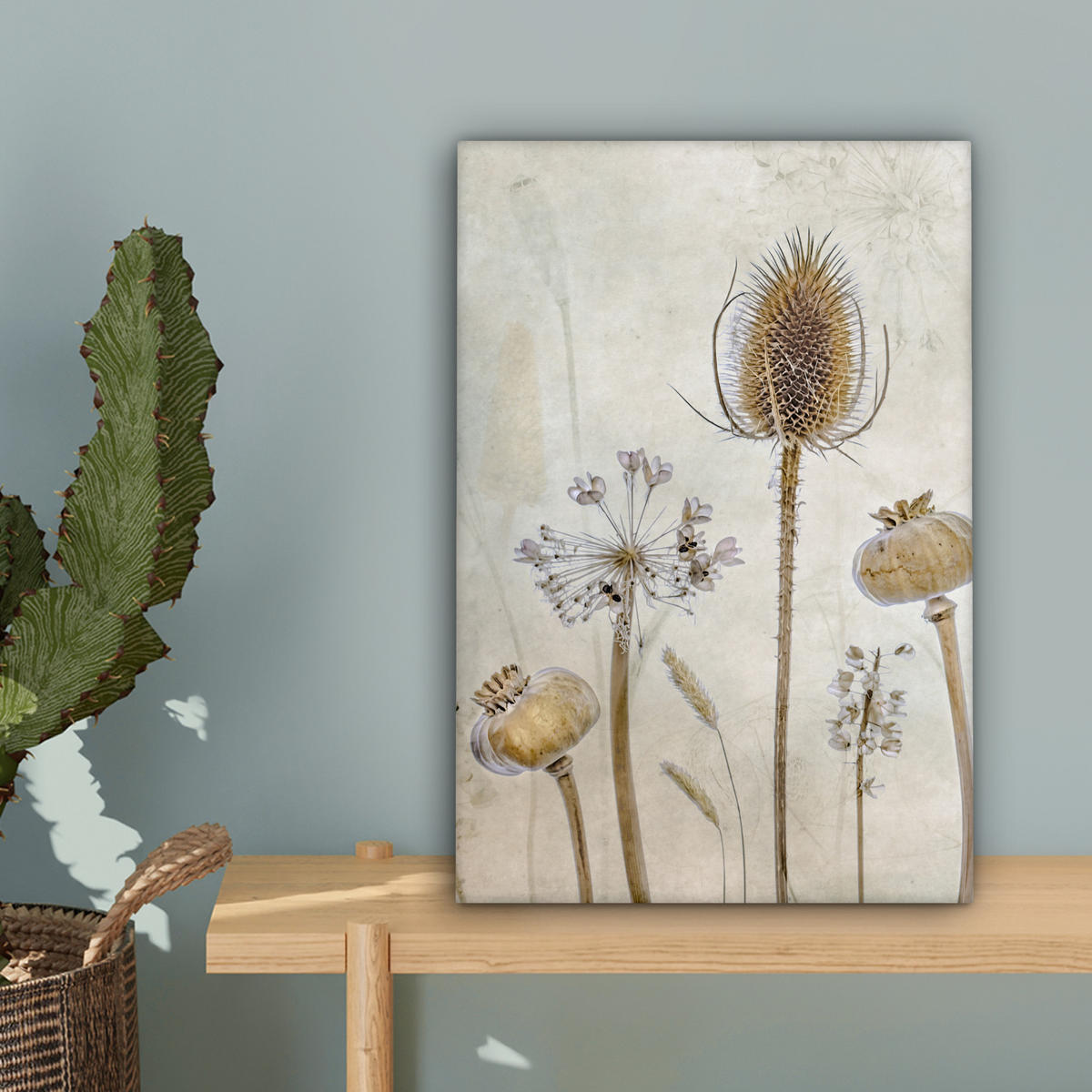 LEINWANDBILD Blumen - Aquarell - Stilleben - Braun - Vintage Deko Wohnzimmer 20x30 cm - Beige, Textil (20/30cm) - MuchoWow