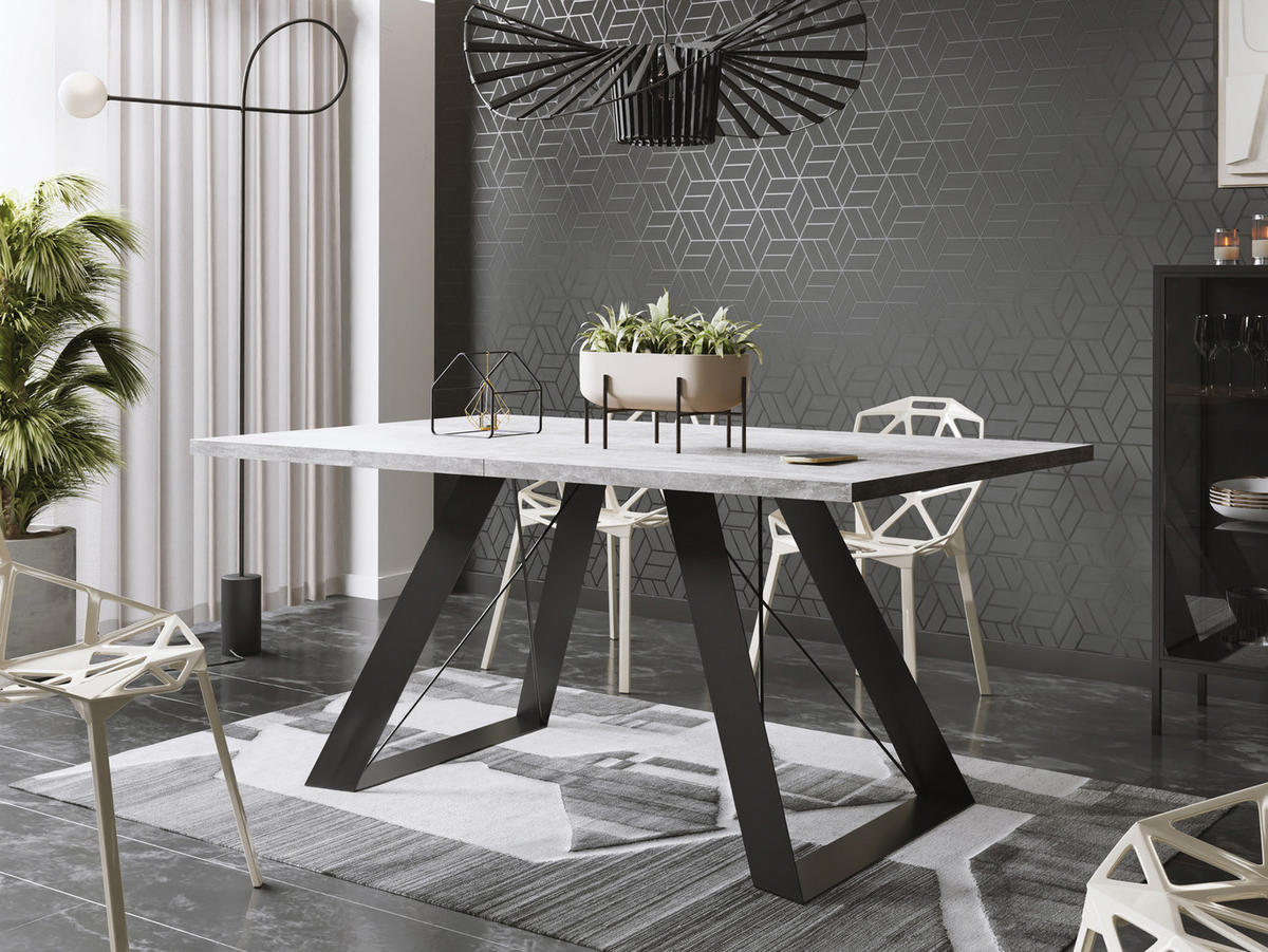 ESSTISCH Colter rechteckig ausziehbar, Grauer Beton 140-240/80/76 cm - Hellgrau/Schwarz, Holzwerkstoff/Metall (140/80/76cm) - WFL GROUP