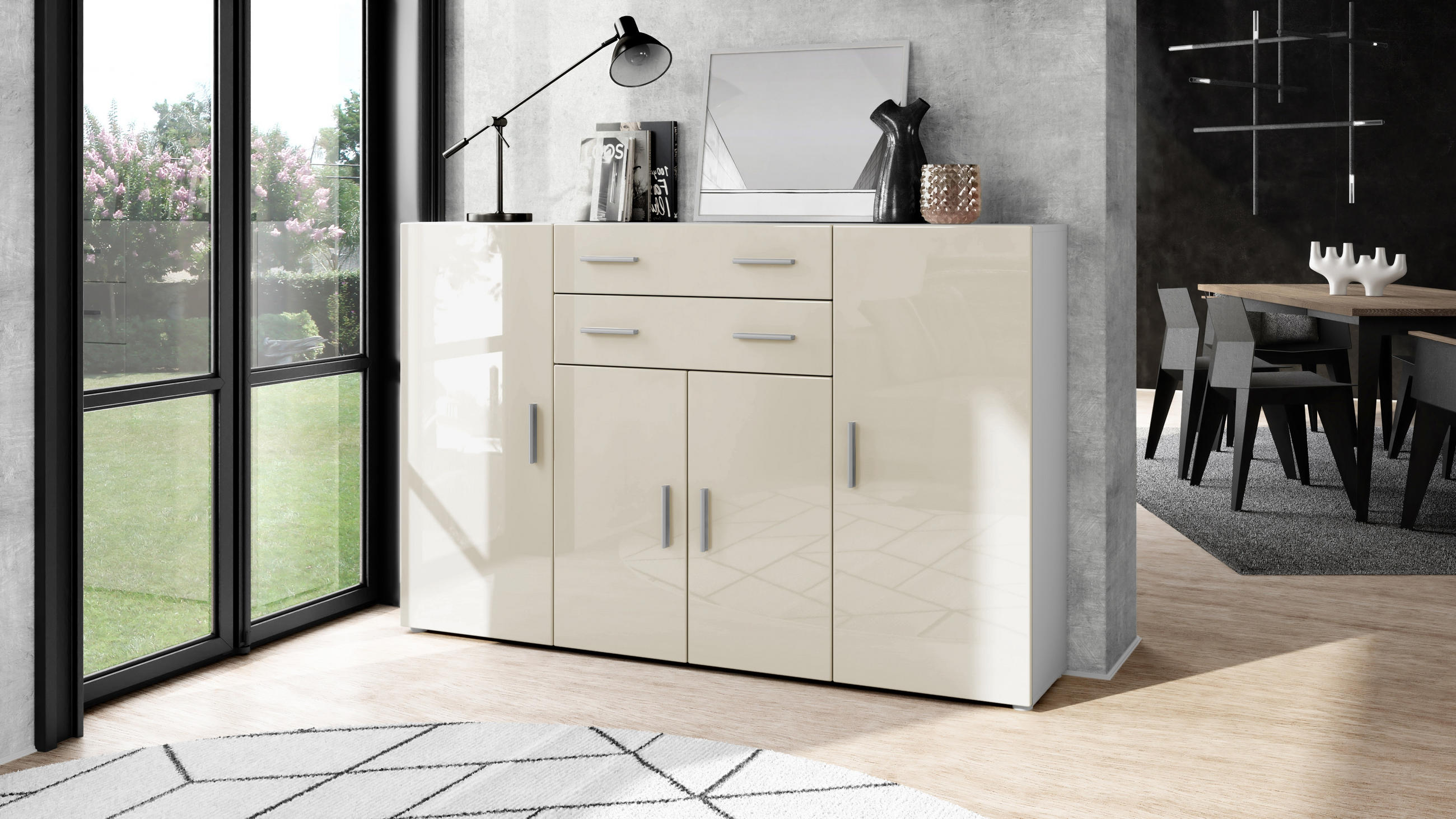 HIGHBOARD Aron Fronten in Creme Hochglanz - Creme, Holzwerkstoff (166.5/106.5/35cm) - Vladon