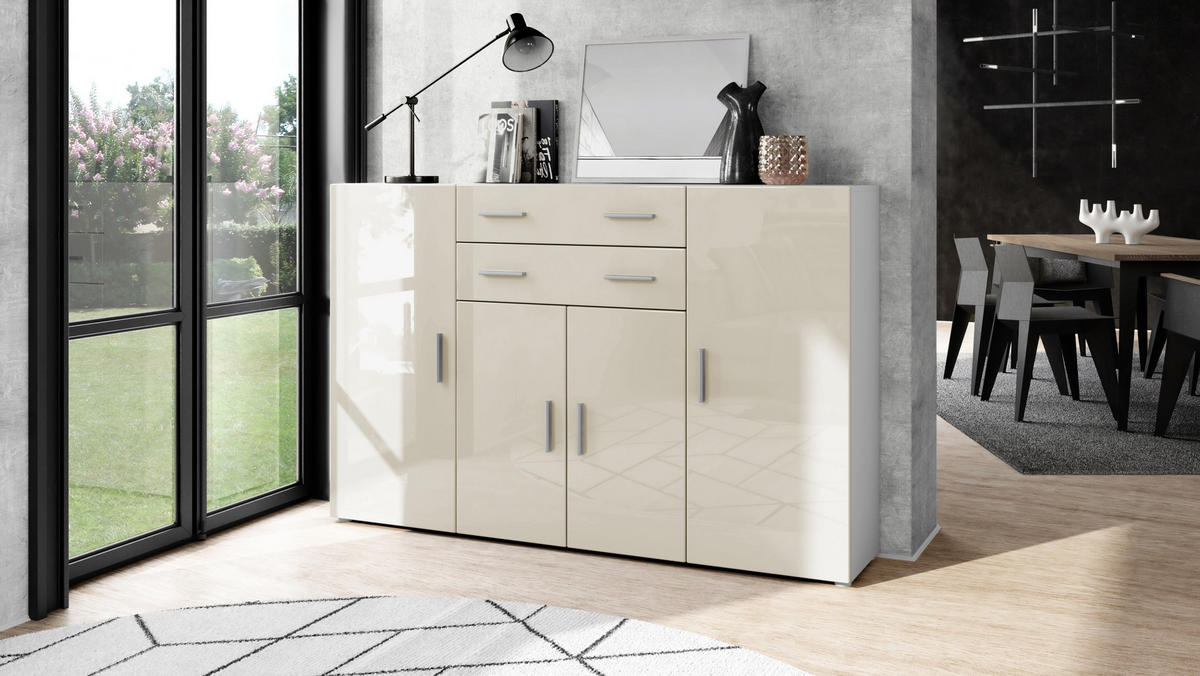 HIGHBOARD Aron Fronten in Creme Hochglanz - Creme, Holzwerkstoff (166.5/106.5/35cm) - Vladon