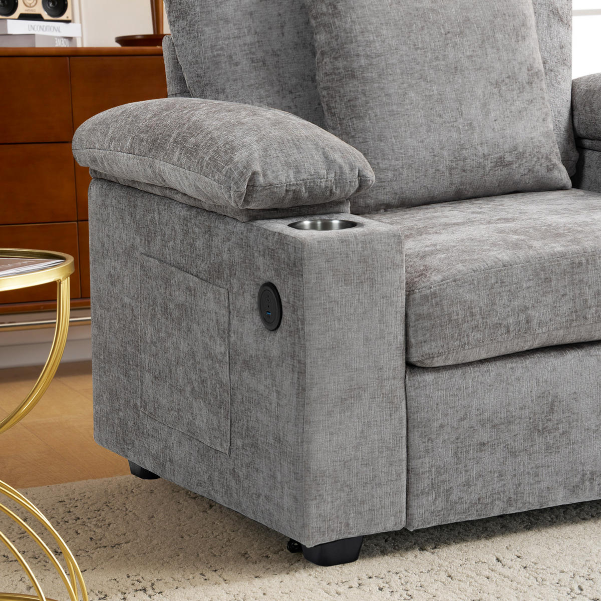 SESSEL DE-35287 mit USB und Getränkehalter Grau - Grau, Textil (98/83/148cm) - ComfortXL
