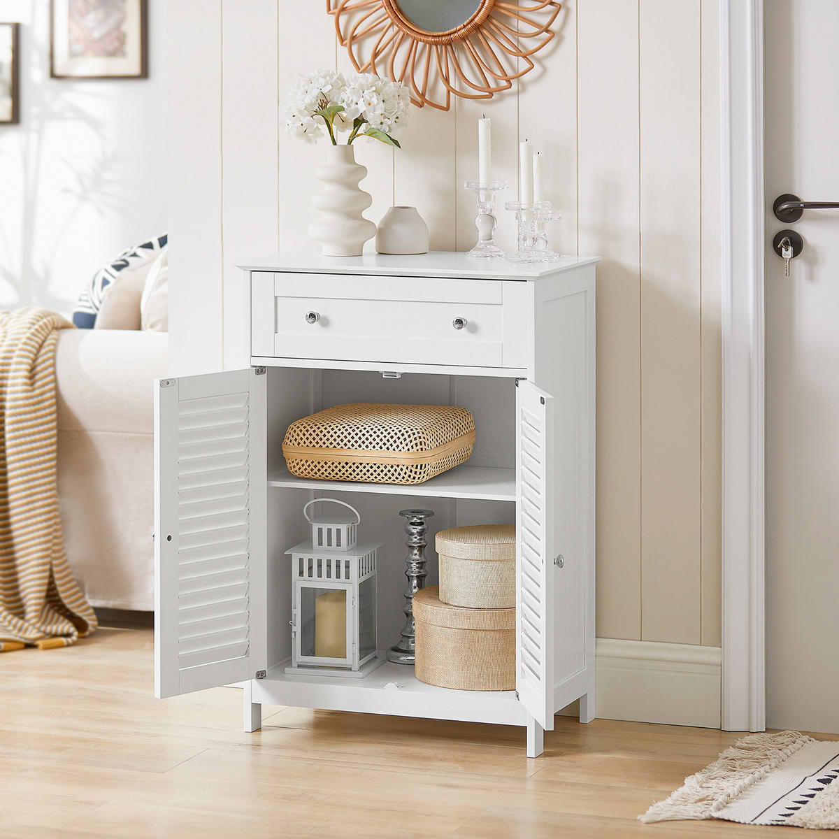 BADEZIMMERSCHRANK Weiß - Weiß, Holzwerkstoff (60/87/35cm) - SoBuy