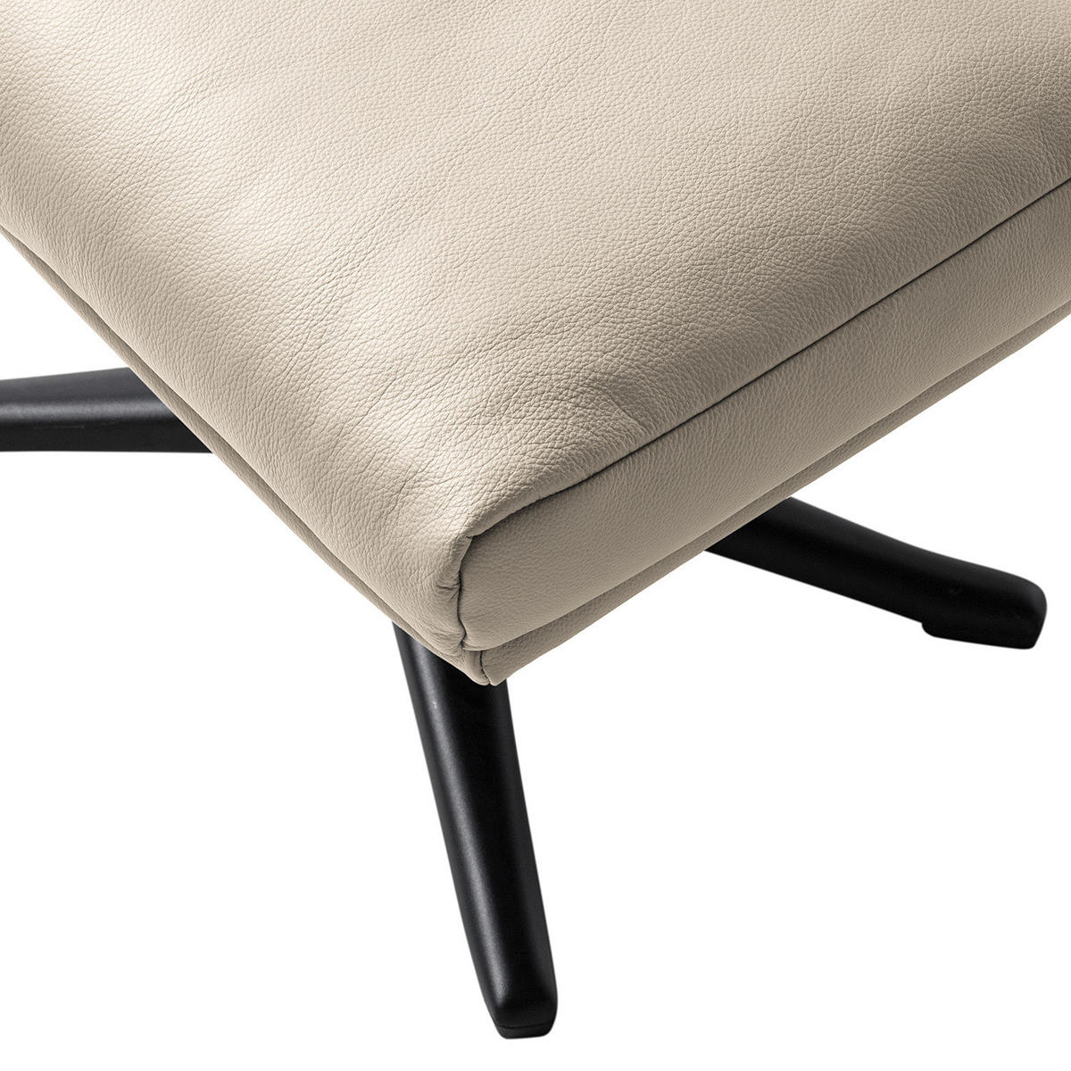 POLSTERHOCKER mit Kreuzfuß - Hellgrau/Schwarz, Leder/Metall (51/37/41cm) - home24