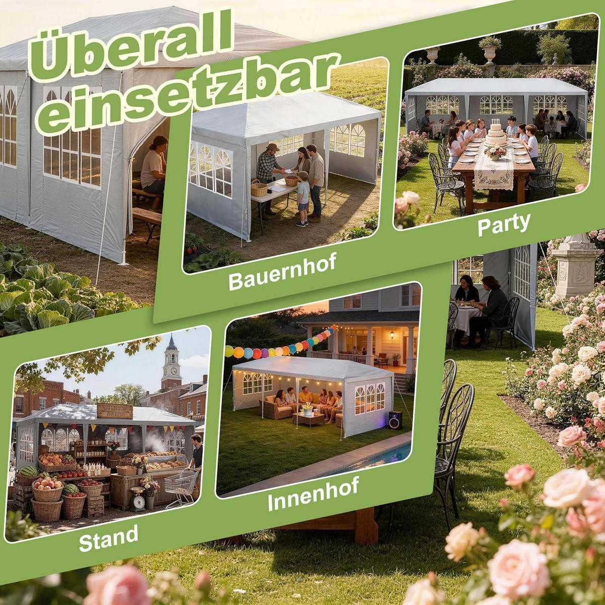 GARTENPAVILLON 3 x 3 m Grau mit Fenstern - Grau, Textil (250/300/300cm)