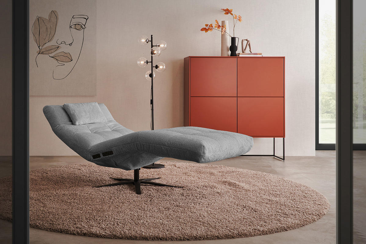 RELAXLIEGE LETICIA Grau Flachgewebe - Schwarz/Grau, Textil/Metall (82/115/156cm) - KAWOLA