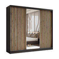 SCHWEBETÜRENSCHRANK LAMELLO 240/216/61 cm 3-türig mit Spiegel Schwarz - Schwarz/Eiche Artisan, Holzwerkstoff (240/216/61cm) - MASSENO