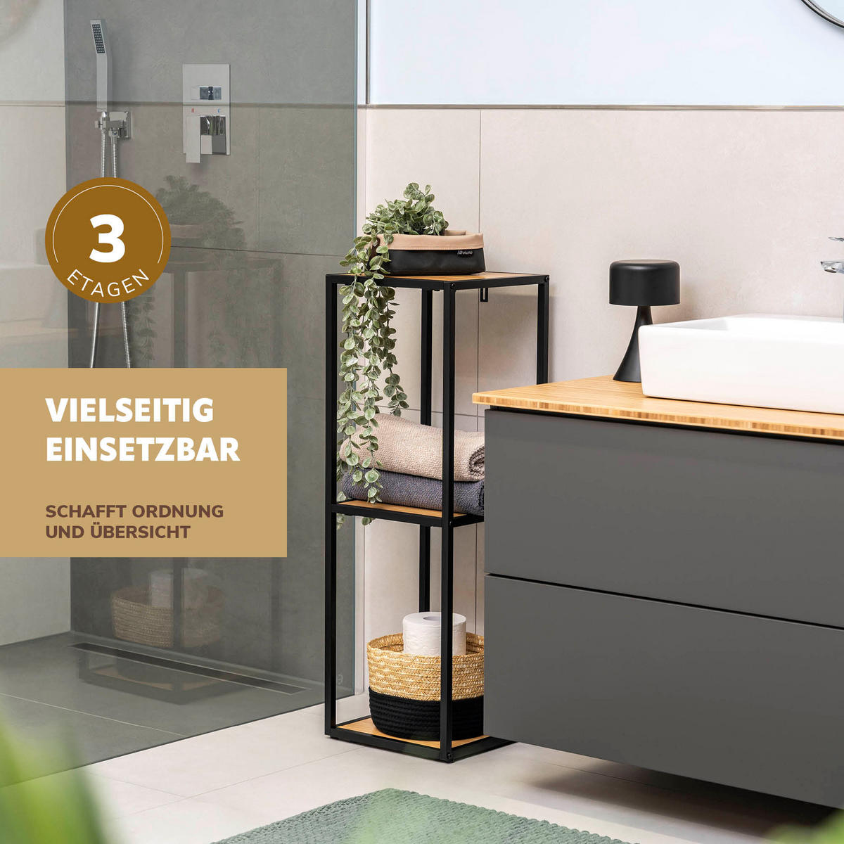 STAND-REGAL, Metall, schwarz - Schwarz, Metall (30/89/30cm) - eluno