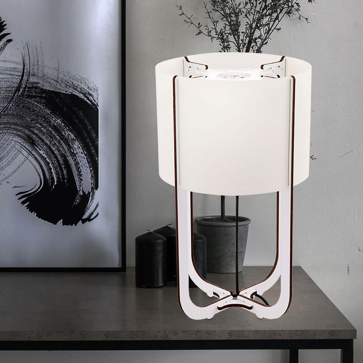 LED TISCHLEUCHTE LIGNANO Weiß Braun - Weiß, Holz (15/15/25cm) - Globo Lighting