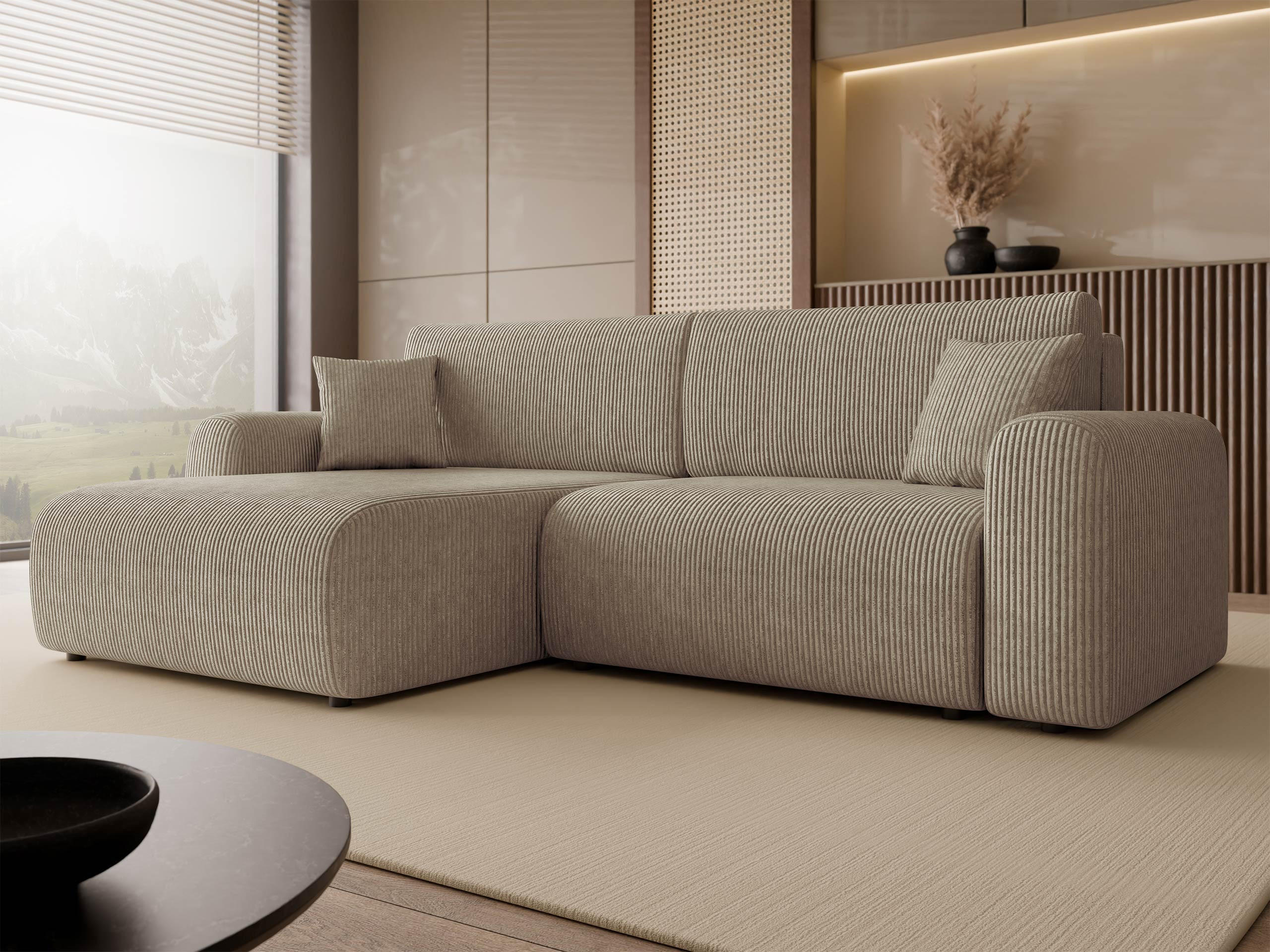 ECKSOFA Floryn L Cord - Beige/Schwarz, Holz/Kunststoff (245/145cm) - MIRJAN24