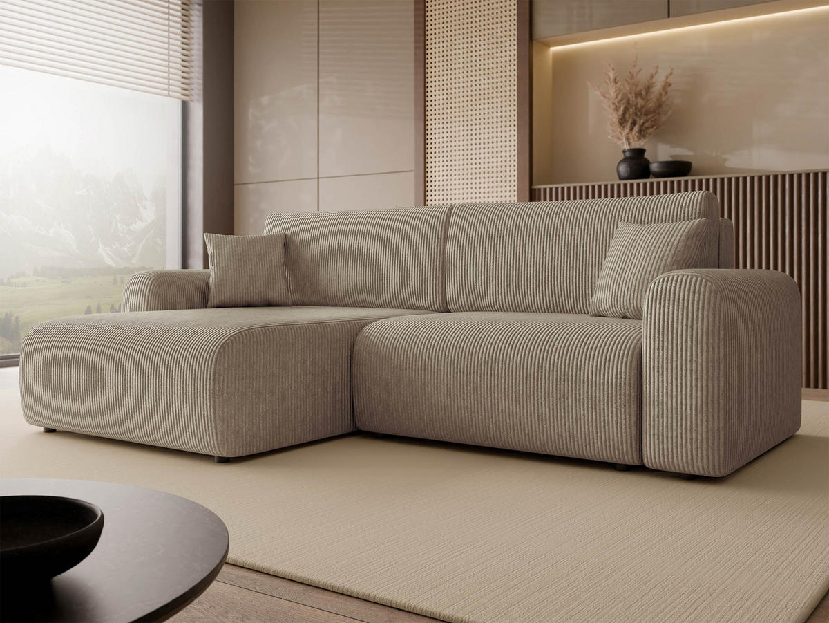 ECKSOFA Floryn L Cord - Beige/Schwarz, Holz/Kunststoff (245/145cm) - MIRJAN24