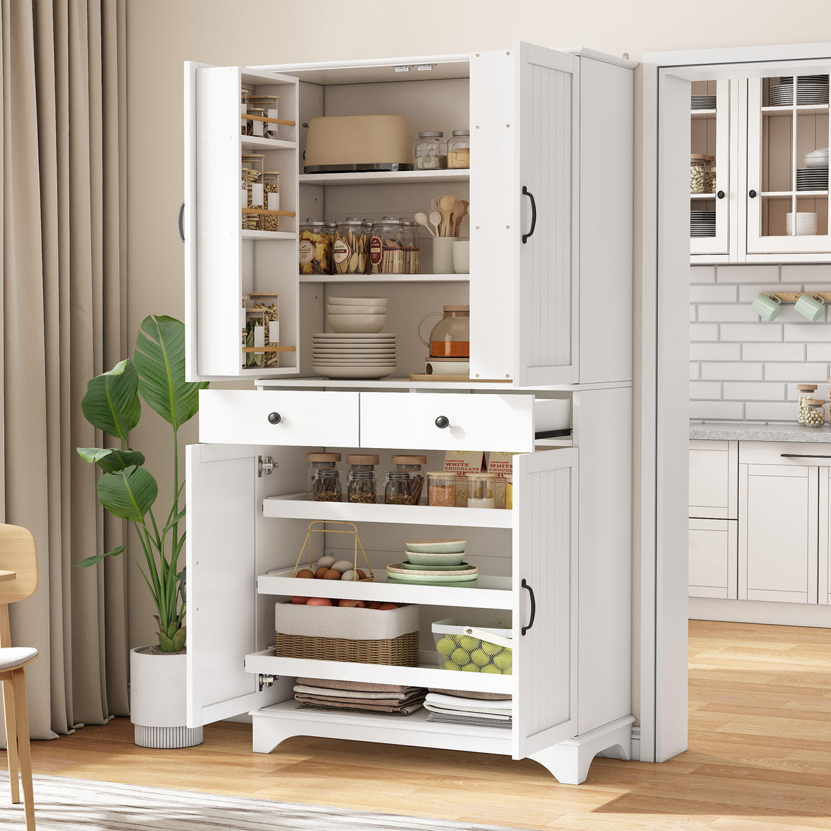 BUFFETSCHRANK Weiß 77/40/181 cm - Weiß, Holz (77/181/40cm) - PANGIVO