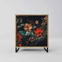 SIDEBOARD IMAGINARY BLOSSOM, Eichefarben, 57,5x42x67,5 cm, Schwarze Metall-Rahmenfüße - Eichefarben/Multicolor, Holzwerkstoff/Metall (57.5/67.5/42cm) - SpaceRebels