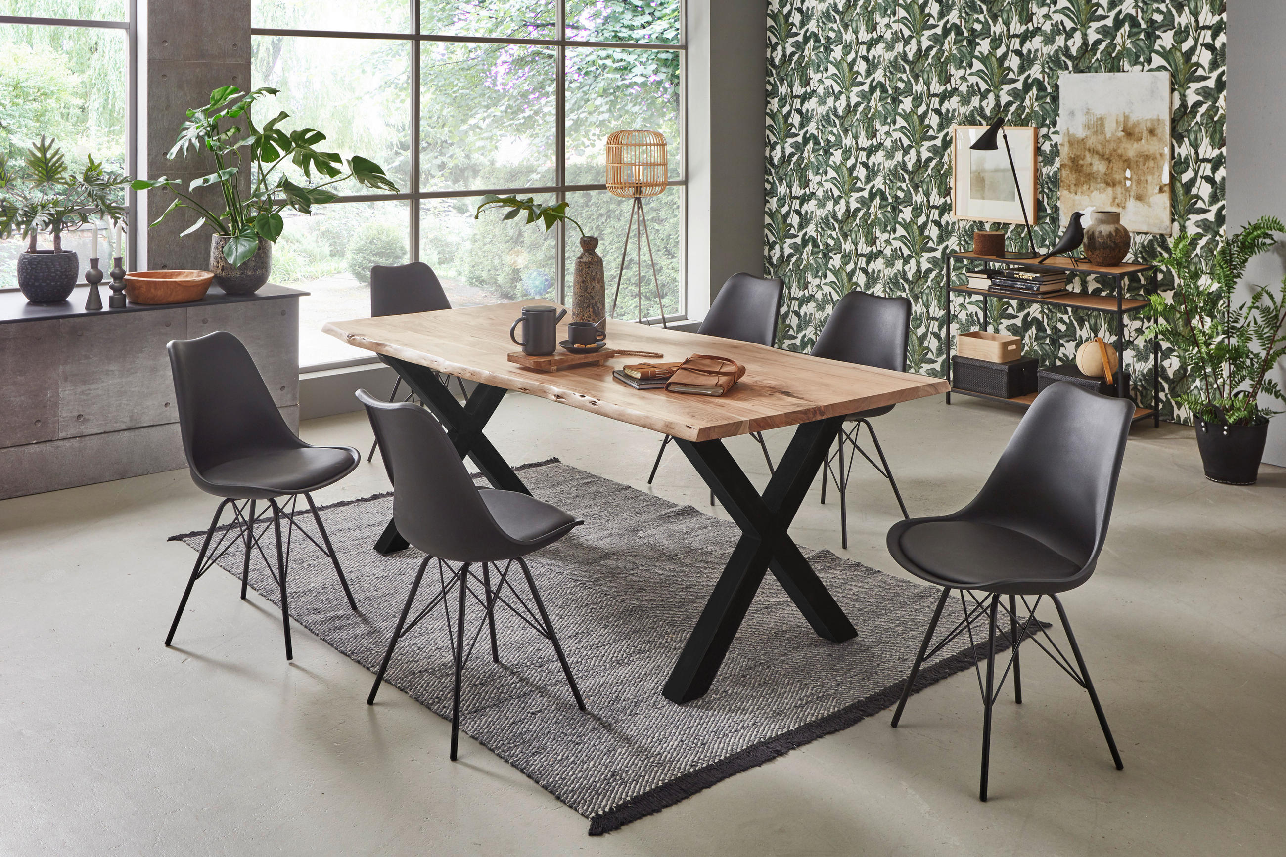 ESSTISCH FREDERIK - Beige/Schwarz, Holz/Metall (80/120/77cm) - SAM