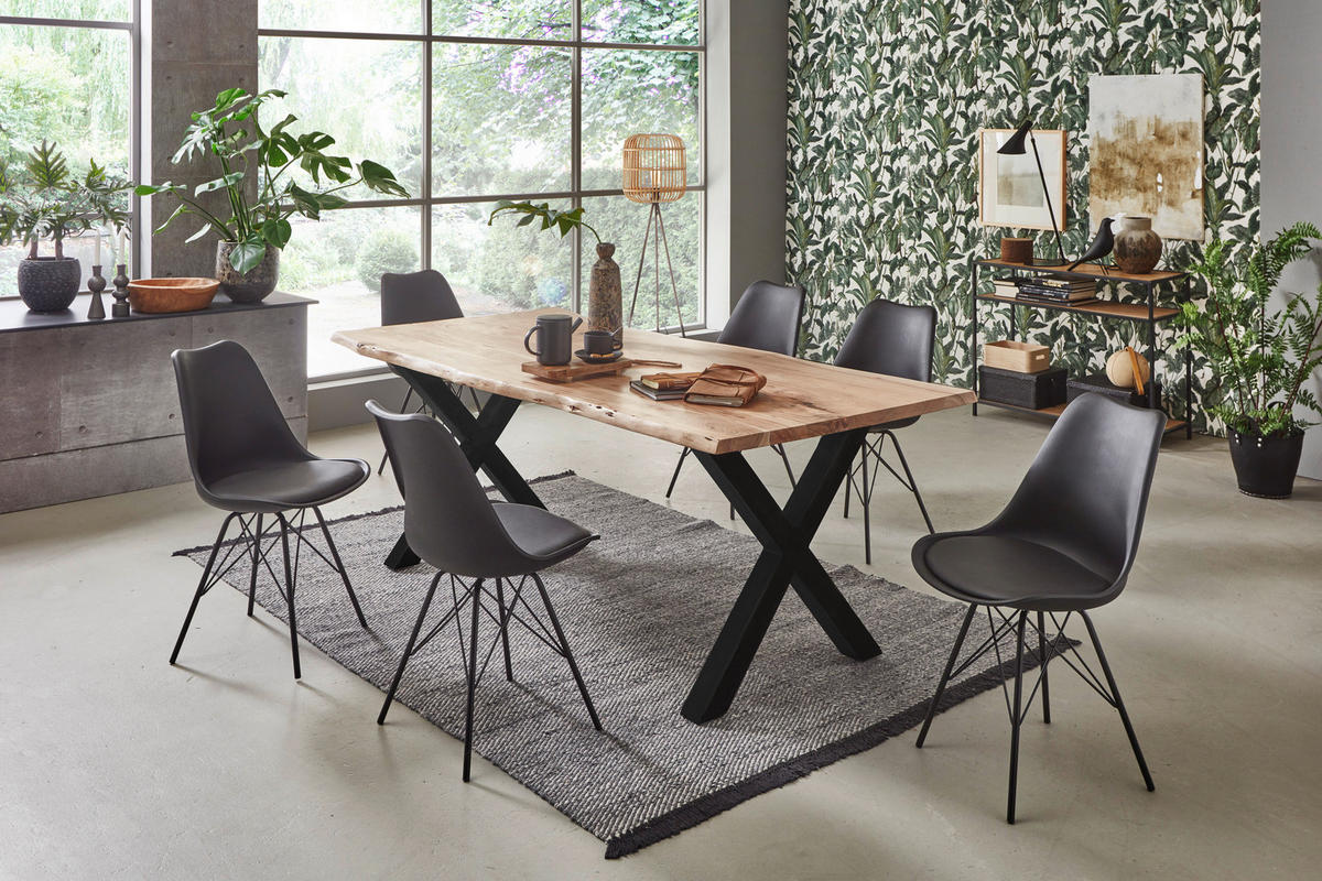 ESSTISCH FREDERIK - Beige/Schwarz, Holz/Metall (80/120/77cm) - SAM