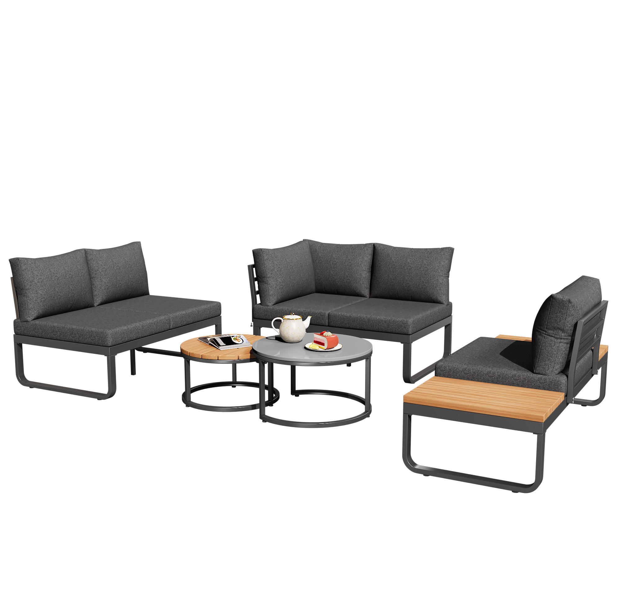 LOUNGEGARNITUR Grau aus Eisen mit verstellbaren Füßen 5er Set - Grau, Metall - OKMYHOME