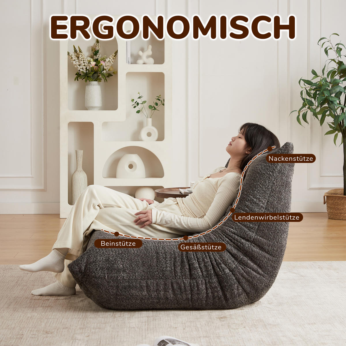 SITZSACK Chenille Grau - Grau, Textil (94/71/101cm) - WISHDOR