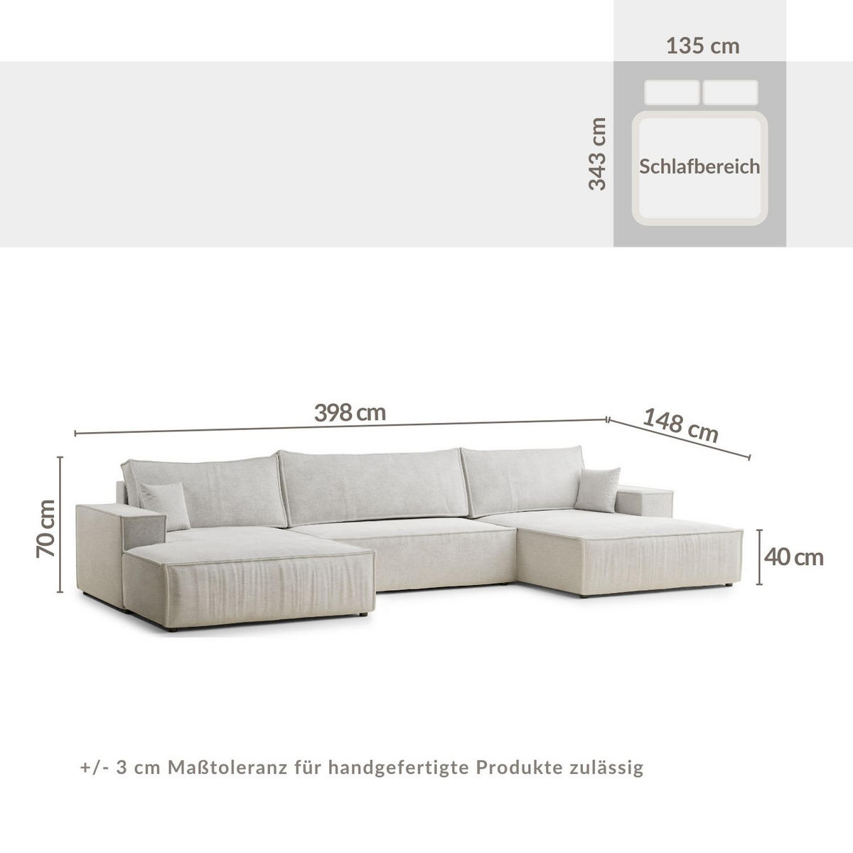 WOHNLANDSCHAFT Kyoto Beige grau Chenille-Stoff - Greige/Schwarz, Holz/Holzwerkstoff (398/70/148cm) - Maison de Reve
