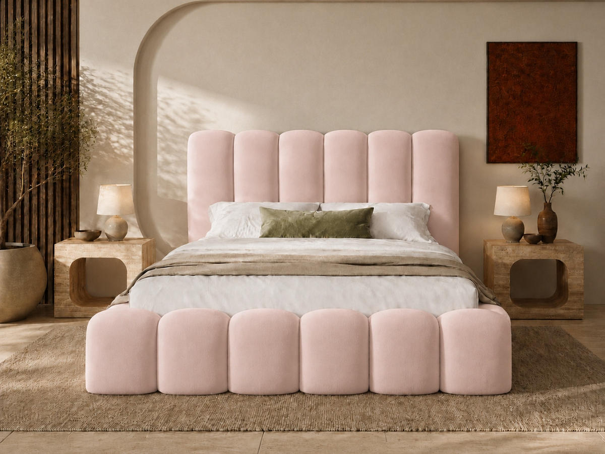 POLSTERBETT MELLOW 140x200 cm in Rosa, gepolstertes Kopfteil, Lattenrost, Bettkasten, Velvet-Stoff - Pink, Holz/Textil (140/200cm) - EMLAR Home