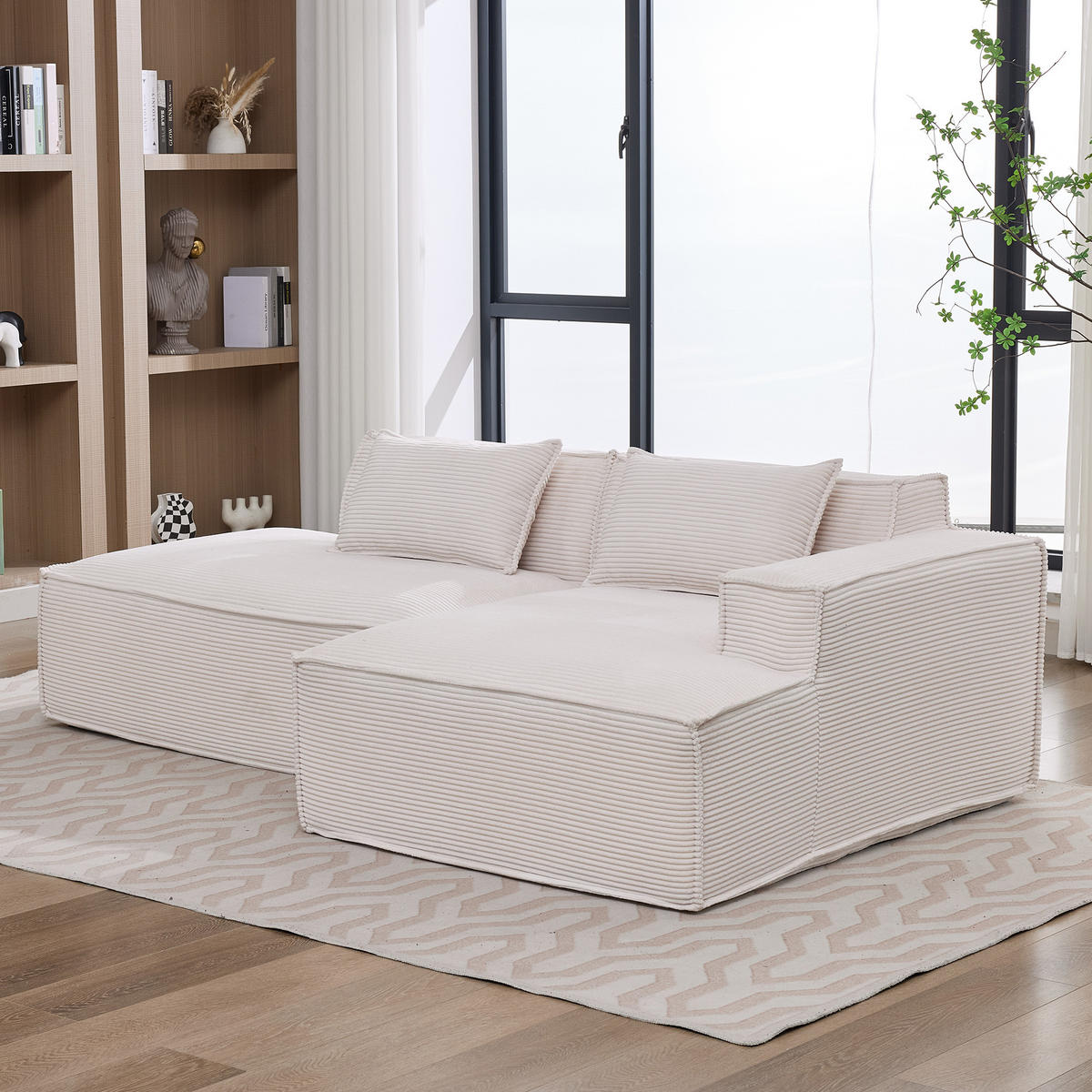 ECKSOFA 233/129/70 cm Beige mit zwei Kissen und Federtasche - Beige, Textil (235/129cm) - Oxeza