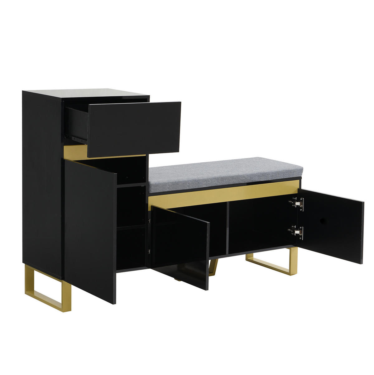 SCHUHSCHRANK 120/35/85 cm in Schwarz mit Sitzkissen, 1 Schublade und 2 Türen - Schwarz, Holzwerkstoff (120/85/35cm) - BEAOK