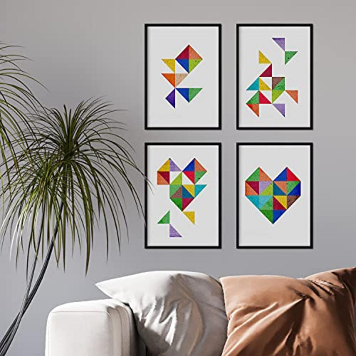 POSTER Set mit 4 bunten Herzen A4 Schwarzer Rahmen - Schwarz, Papier (29.7/3cm) - Nacnic